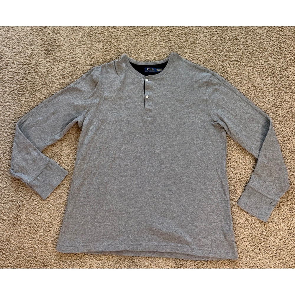 Polo Ralph Lauren Mens XXL Gray Long Sleeve Henley Shirt 100% Cotton